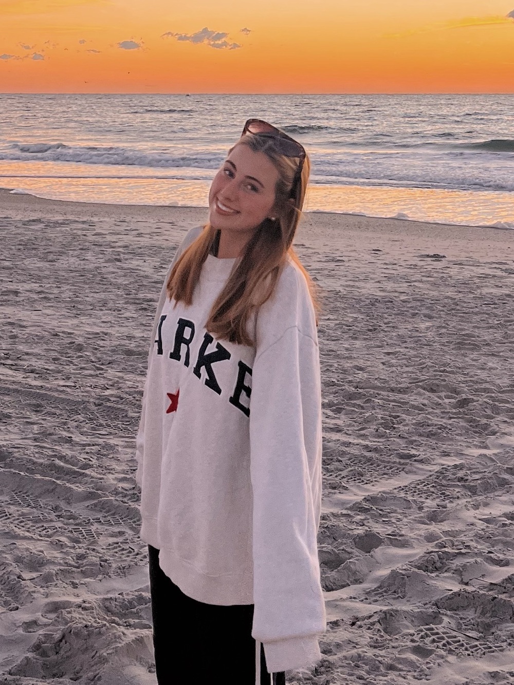 Parker Cream Crew Sweatshirt with Black Logo and Red Star - Picture 2 of 2